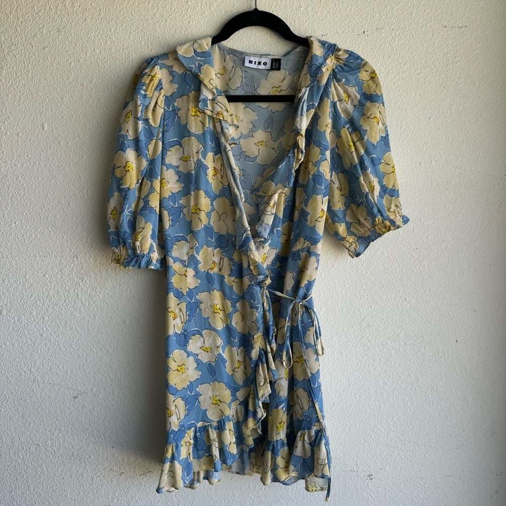 Rixo Nina Azelea Bloom Silk Mini Wrap Dress - Picture 6 of 10